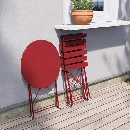 Premium Frame Patio Bistro Set, Folding Outdoor Patio Furniture Sets, 3 Piece Patio Set of Folding Patio Table and Chairs, Red