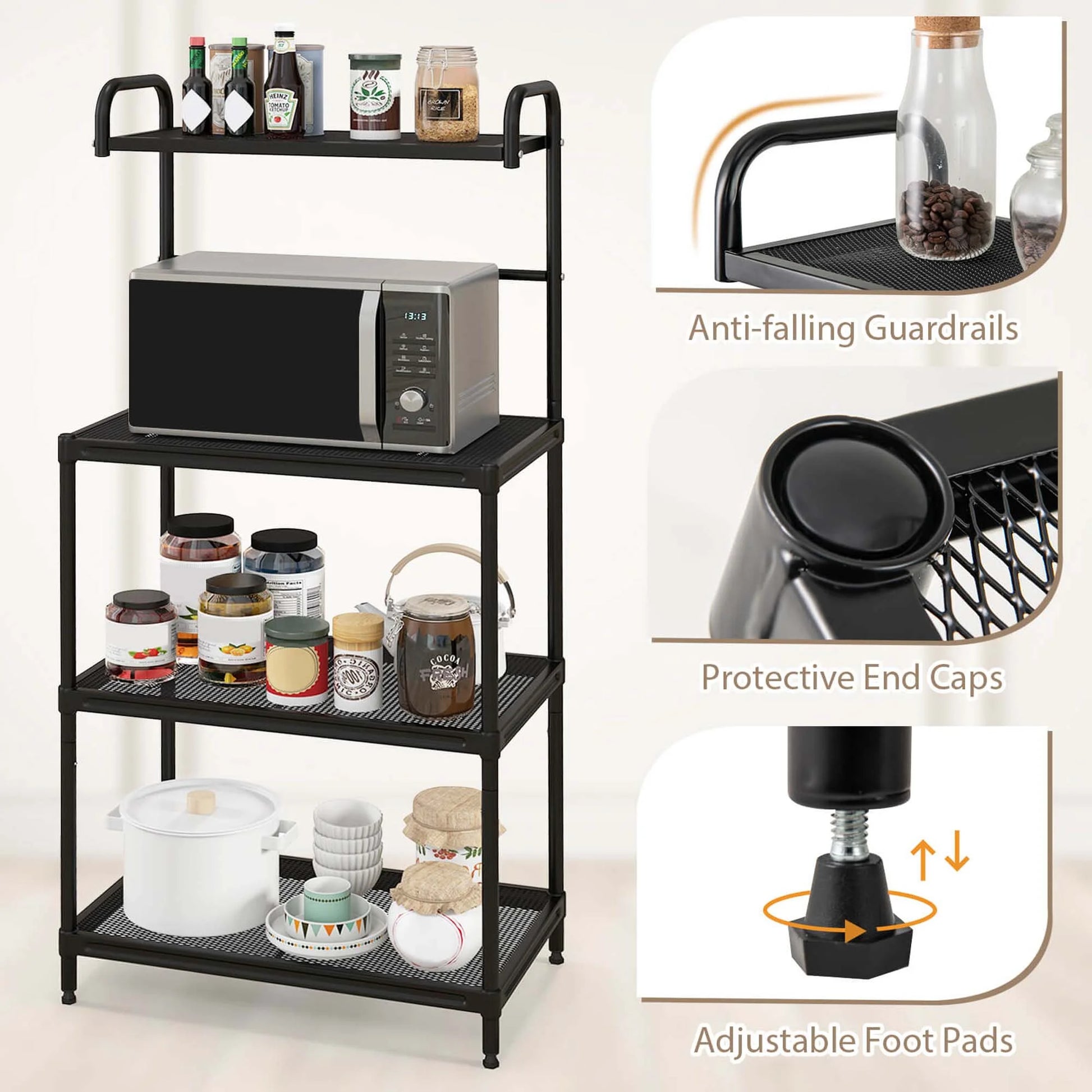 4-Tier Baker'S Rack Microwave Oven Rack Shelves Kitchen Storage Organizer Black