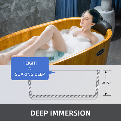 67" Handcrafted Natural Wood Freestanding Bathtub