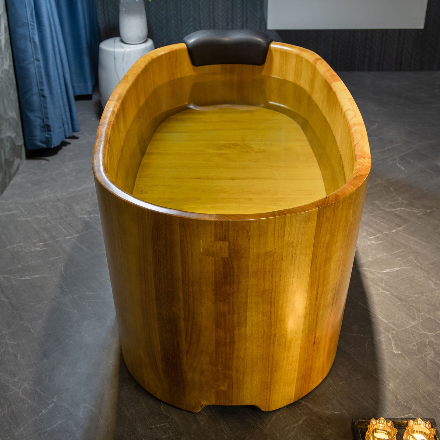 67" Handcrafted Natural Wood Freestanding Bathtub