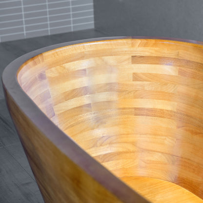 67" Handcrafted Natural Wood Freestanding Bathtub