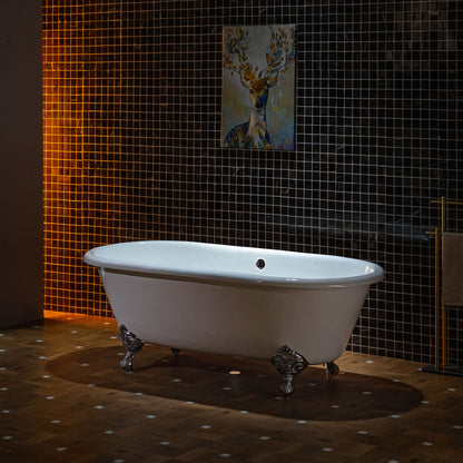 66" Enameled Cast Iron Clawfoot Freestanding Bathtub