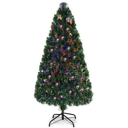 5Ft Pre-Lit Fiber Optic PVC Christmas Tree Metal Holiday