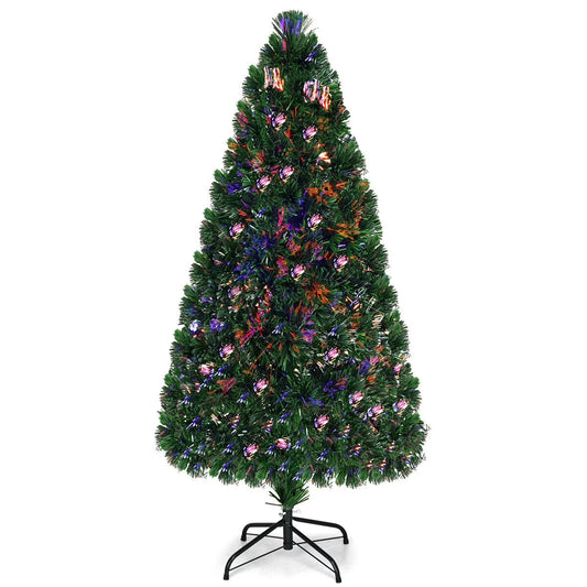 5Ft Pre-Lit Fiber Optic PVC Christmas Tree Metal Holiday