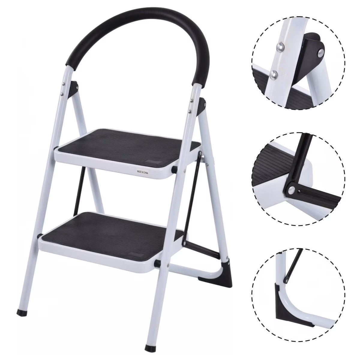2 Step Ladder Folding Stool Heavy Duty 330Lbs Capacity Industrial Lightweight