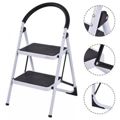 2 Step Ladder Folding Stool Heavy Duty 330Lbs Capacity Industrial Lightweight