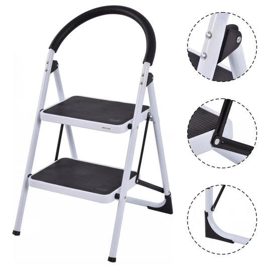 2 Step Ladder Folding Stool Heavy Duty 330Lbs Capacity Industrial Lightweight