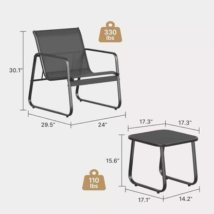 Patio Chairs Set of 2, Patio Furniture Set with Metal Frame Glass Table, Black