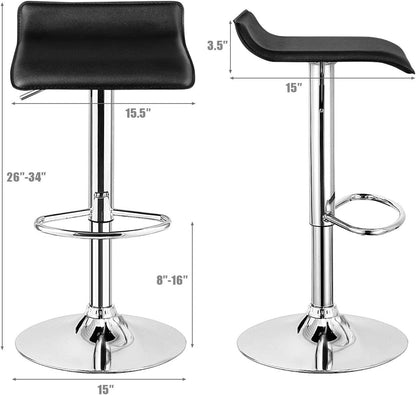 Bar Stools Set of 2, Modern Swivel Contemporary Barstools with Adjustable Height, Footrests, Chrome Hydraulic PU Leather Backless Bar Chairs for Kitchen Island Cafe Pub, Black