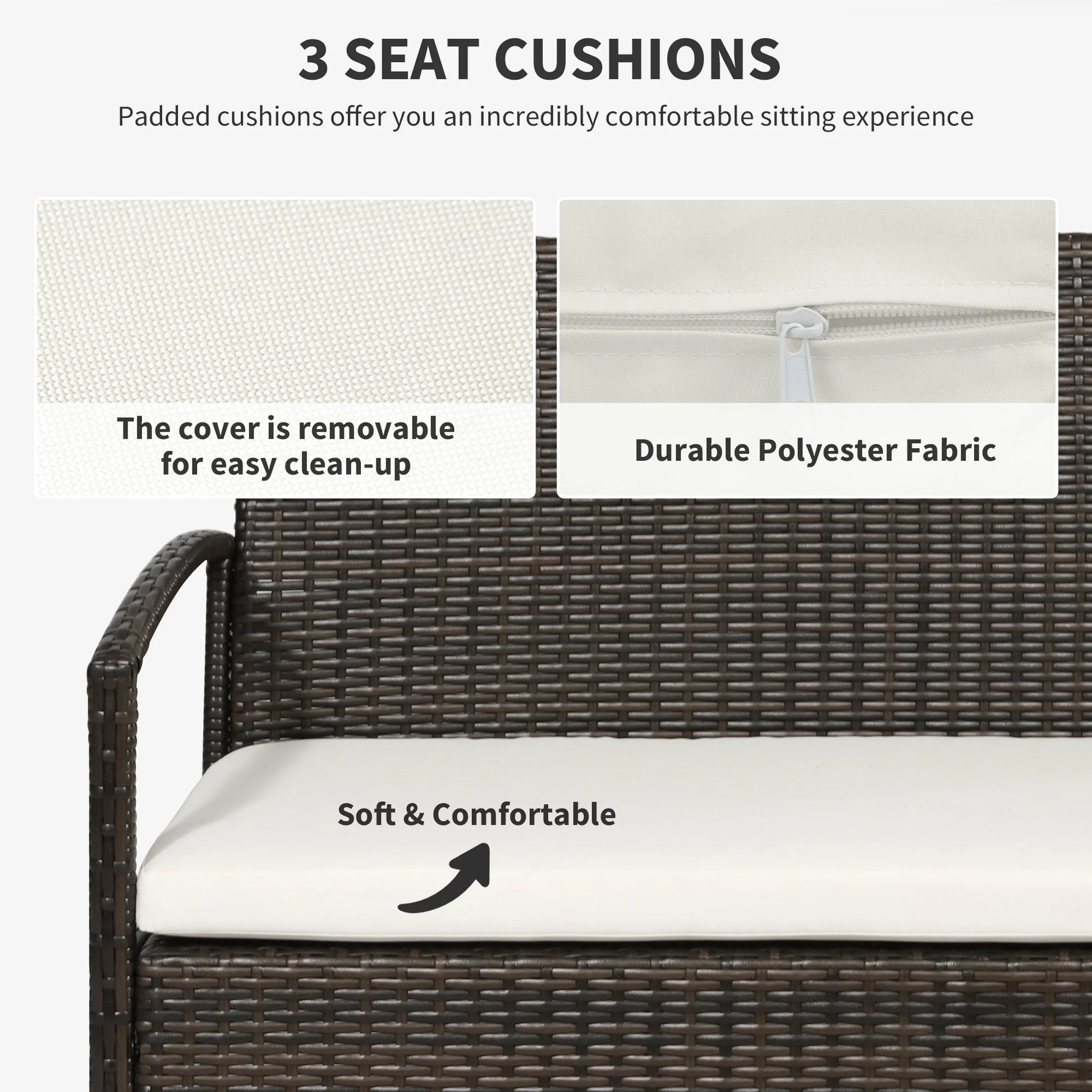 Patio Furniture Set, 4 Piece Indoor Outdoor PE Wicker Conversation Set with Chairs, Loveseat Sofa, Cushions, Glass Table, Brown