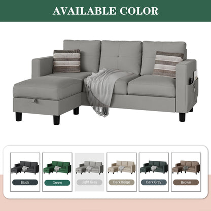 78" Convertible Sectional Sofa Couch L Shaped Couch Sofa for Living Room,Small 3 Seater Sofa Couch with Storage Ottoman and Side Pockets(Light Gray)