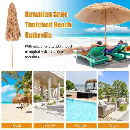 8 FT Patio Thatched Tiki Umbrella 8 Ribs Portable Hawaiian Hula Beach