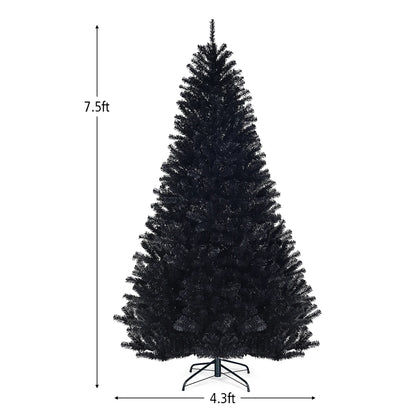 7.5Ft Hinged Artificial Christmas Tree Full Tree W/ Metal Stand Black
