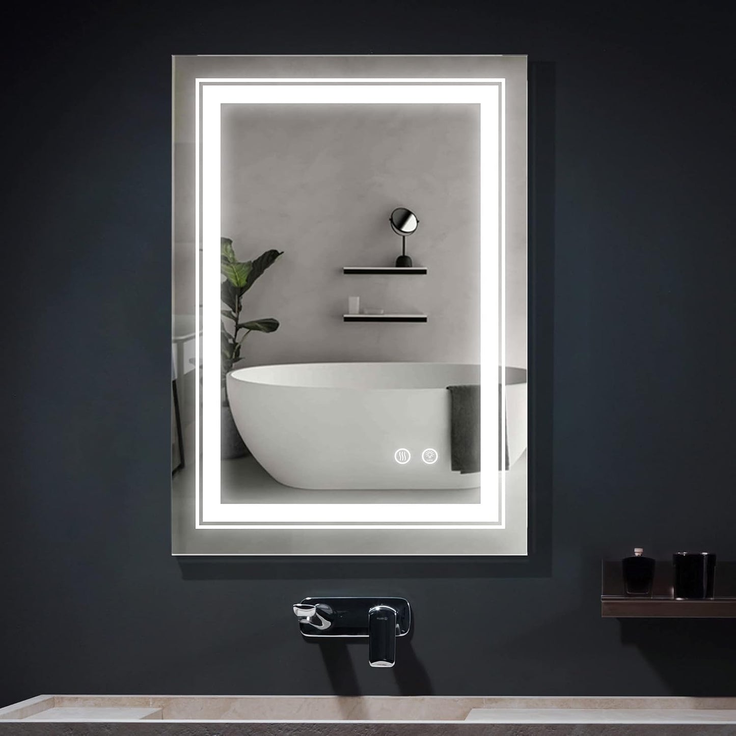 Bathroom LED Mirror 24" X 32" Frameless Wall Mounted Vanity Mirror with Dimmable Lights Anti-Fog Makeup Mirror, Horizontally/Vertically Hanging