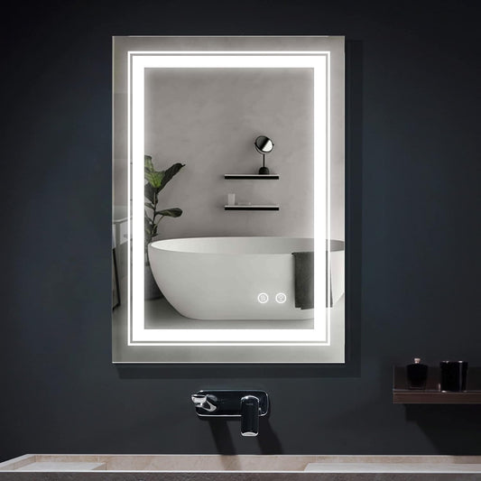 Bathroom LED Mirror 24" X 32" Frameless Wall Mounted Vanity Mirror with Dimmable Lights Anti-Fog Makeup Mirror, Horizontally/Vertically Hanging