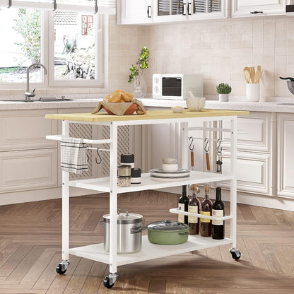 3 Tier Kitchen Island Cart on Wheels, Rolling Kitchen Island with Shelves and Handle for Home Kitchen…