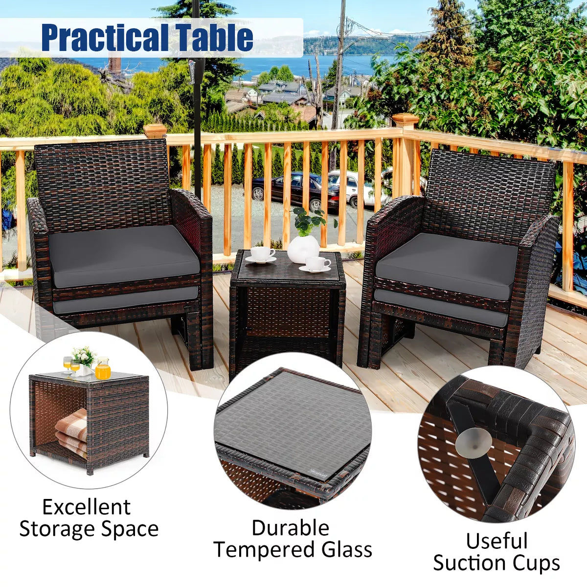 Costway 5PCS Patio Rattan Wicker Furniture Set Sofa Ottoman W/ Cushions
