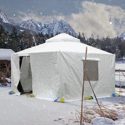 Gazebo Accessories 12' X 12' Double Roof Universal Winter Gazebo Cover for Hardtop Gazebos,Enclosed Cover with Sidewalls and Mesh Windows Waterproof (White) by