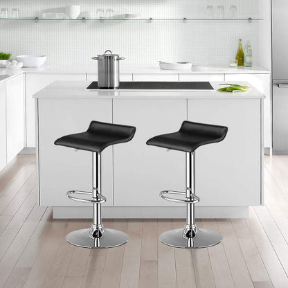 Bar Stools Set of 2, Modern Swivel Contemporary Barstools with Adjustable Height, Footrests, Chrome Hydraulic PU Leather Backless Bar Chairs for Kitchen Island Cafe Pub, Black