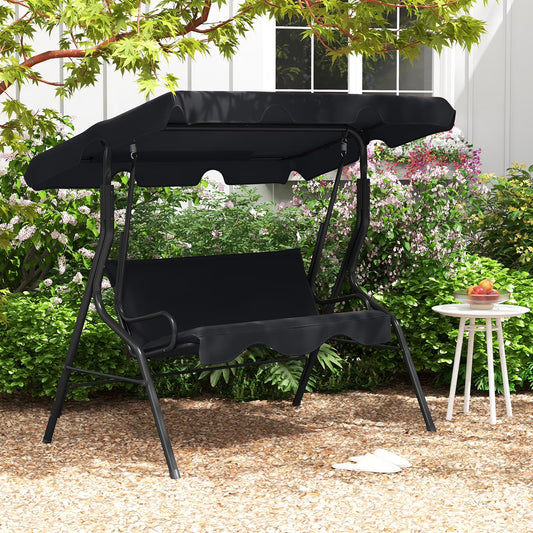 Patio 3 Seats Canopy Porch Swing Glider Hammock Cushioned Steel Frame Outdoor Black