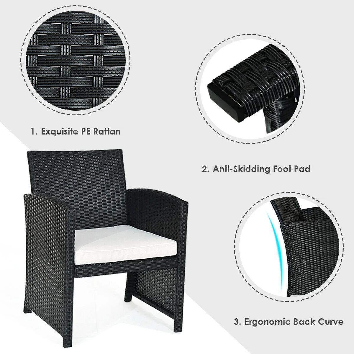 4-Piece Rattan Outdoor Conversation Set with Sofa and Coffee Table, Black