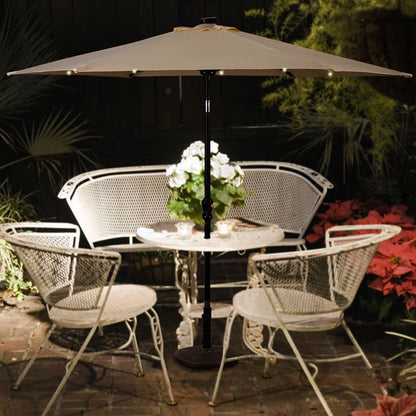 9FT Patio Solar Umbrella LED Patio Market Steel Tilt W/ Crank Outdoor