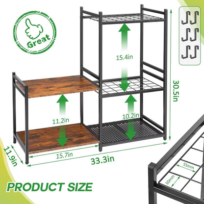 Garage Tool Organizer with 2-Tier Wooden Shelves, Yard Tool Organizer for Garage
