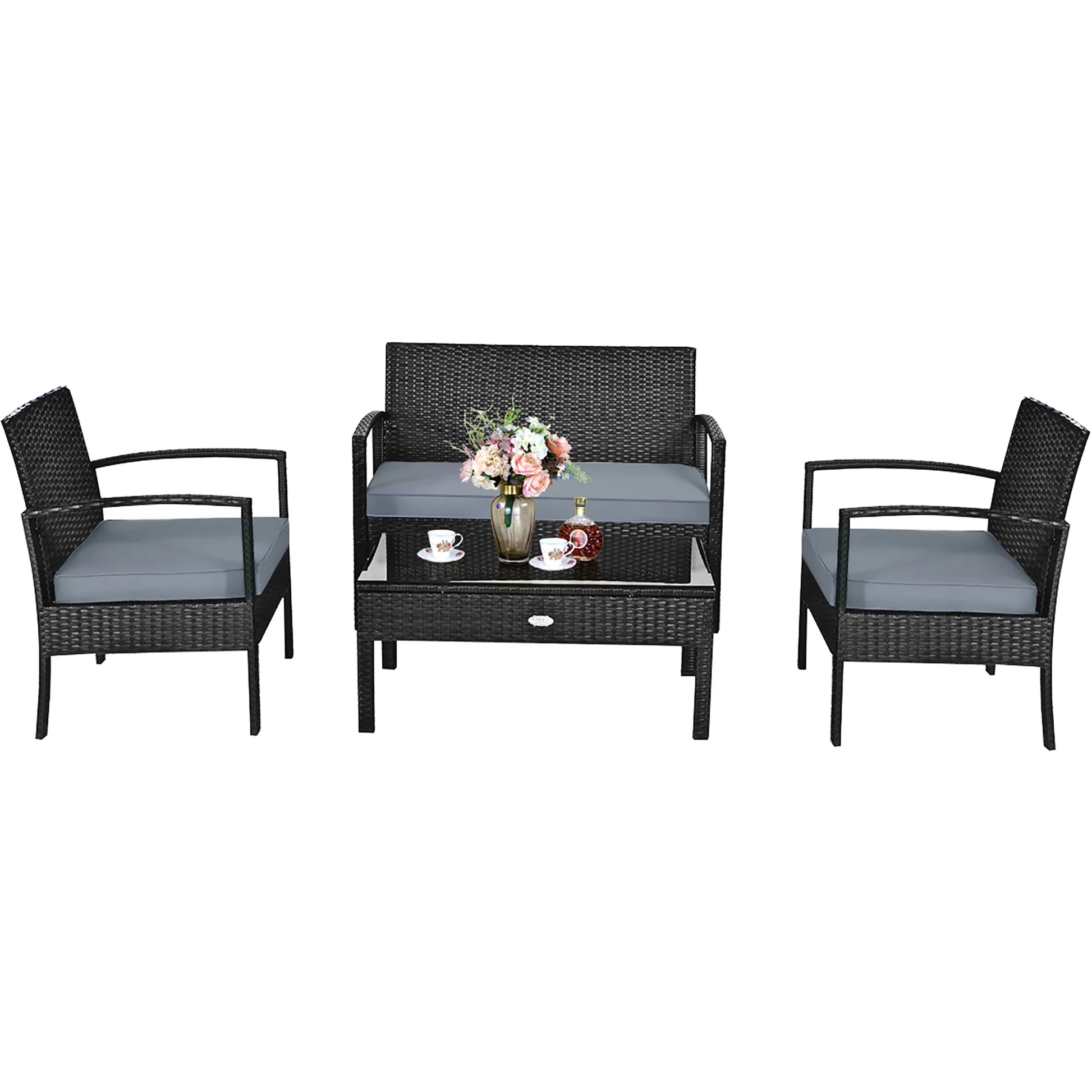 HW63756 4PCS Patio Rattan Furniture Set Garden Deck