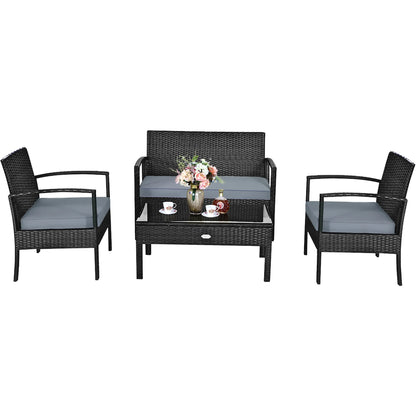 HW63756 4PCS Patio Rattan Furniture Set Garden Deck