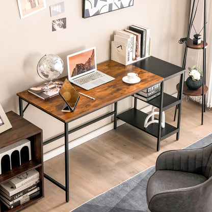 55'' Computer Desk Writing Workstation Study Table Home Office with Bookshelf Rustic