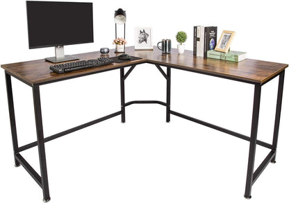 L-Shaped Desk Corner Computer Desk 59" X 59" with 24" Deep Workstation Bevel Edge Design (Industrial/Rustic Brown)