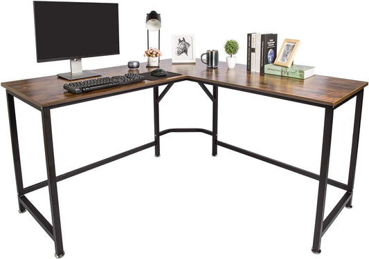 L-Shaped Desk Corner Computer Desk 59" X 59" with 24" Deep Workstation Bevel Edge Design (Industrial/Rustic Brown)