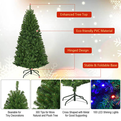 4Ft Pre-Lit Artificial Christmas Tree Hinged 100 LED Lights