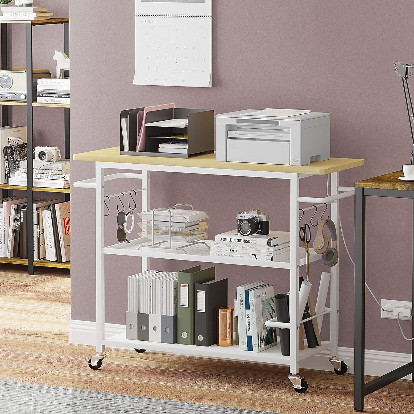 3 Tier Kitchen Island Cart on Wheels, Rolling Kitchen Island with Shelves and Handle for Home Kitchen…