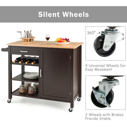 4-Tier Wood Kitchen Island Trolley Cart Storage Cabinet Brown
