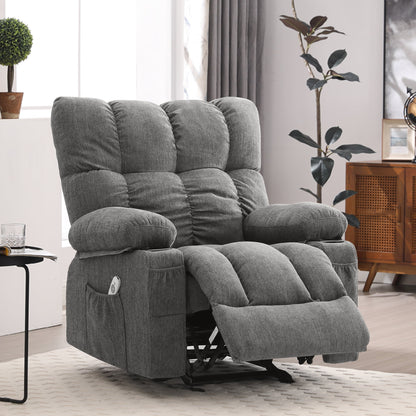 Manual Recliner Chair with Heat Therapy and Massage Function, Heavy Duty Reclining Mechanism Massage Chair, Elderly Single Rocker Sofa with Cup Holders for Bedroom Home Theater,Grey