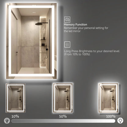 24” X 36” LED Bathroom Mirror with Lights, Wall Mounted Vanity Mirror with Front & Backlit, Anti-Fog, Dimmable Touch Control, Horizontal & Vertical Installation