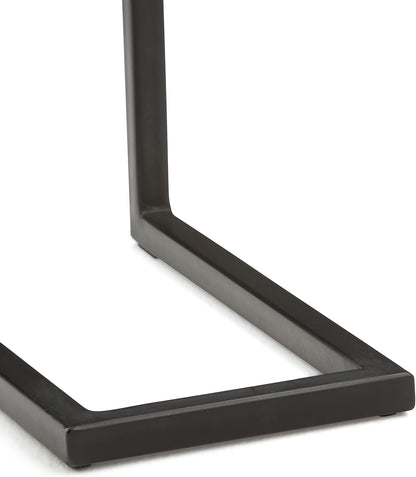 Skyler 18-Inch Wide Solid Mango/Metal Industrial C-Shaped End Table in Dark Cognac Brown/Black for Living Room, Office, or Bedroom, Assembled
