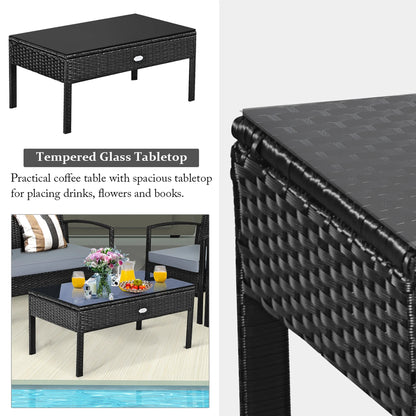 HW63756 4PCS Patio Rattan Furniture Set Garden Deck