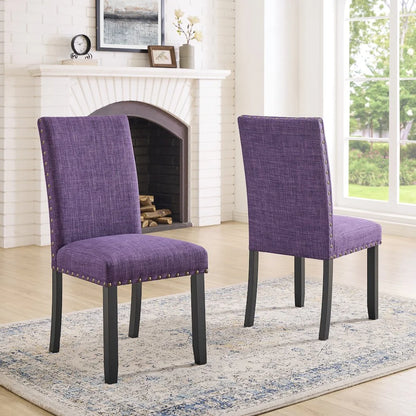 Biony Fabric Dining Chairs with Nailhead Trim, Set of 2, Purple