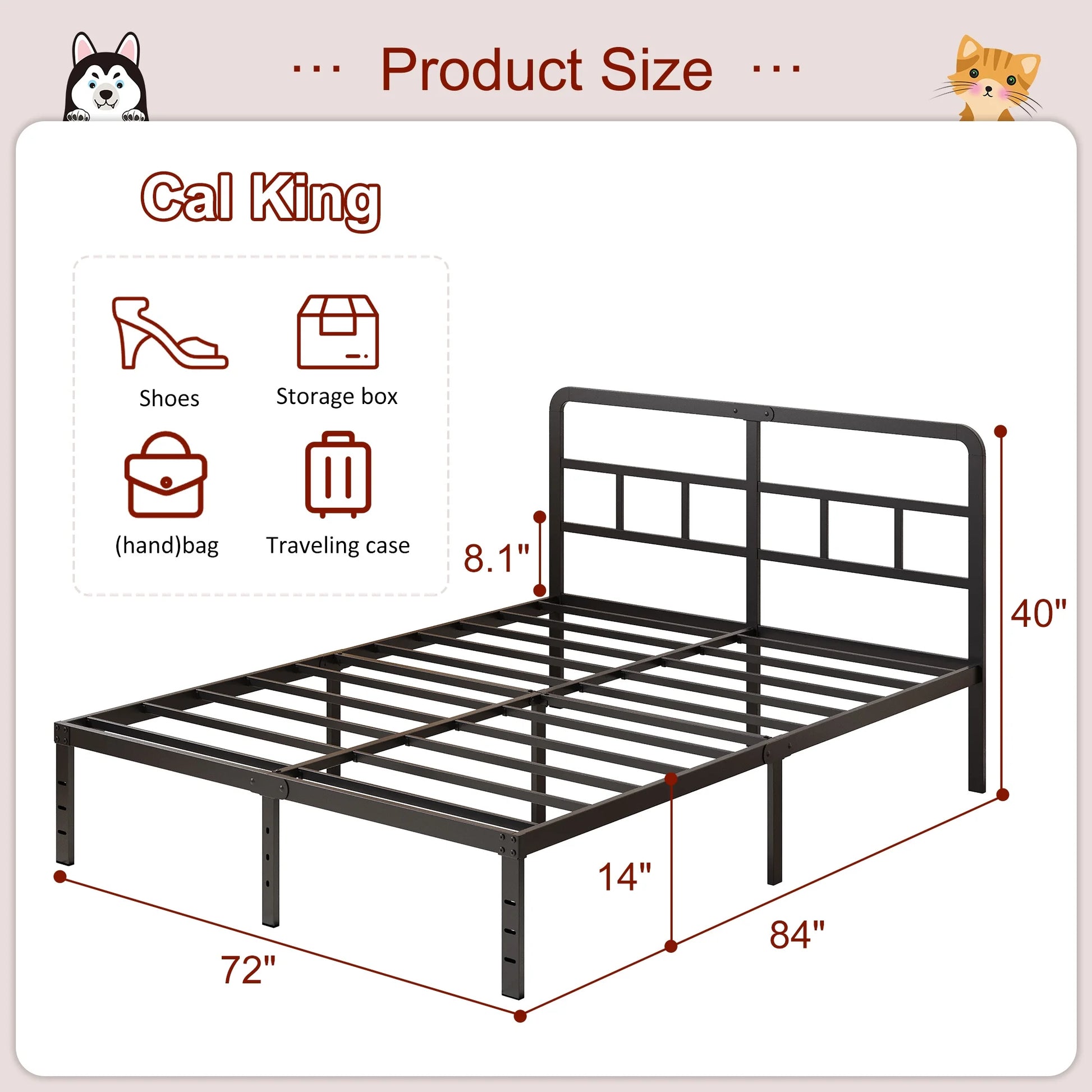 Metal Platform California King Bed Frames with Headboard, 14 Inch No Box Spring Needed Heavy Duty Steel Slat Mattress Foundation/Easy Assembly/Noise Free/Black