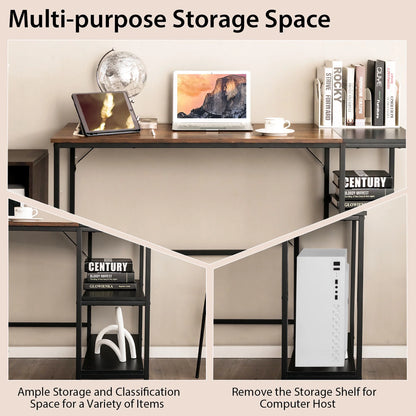 55'' Computer Desk Writing Workstation Study Table Home Office with Bookshelf Rustic