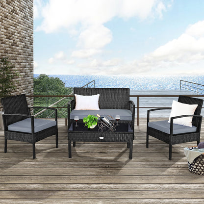HW63756 4PCS Patio Rattan Furniture Set Garden Deck