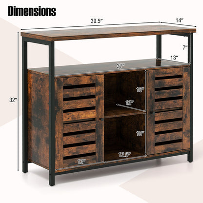 Buffet Cabinet Industrial Sideboard Storage Cabinet with Slatted Door and 3 Adjustable Shelves