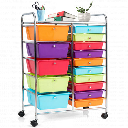 15 Drawer Rolling Storage Cart Tools Scrapbook Paper Office School Organizer Multi-Color