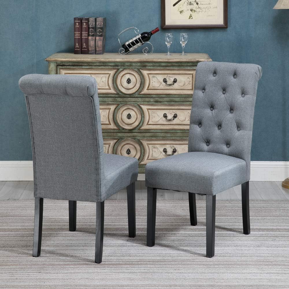 Modern Dining Chair Upholstered Fabric with Button in Chair Back Padding Dining Chair Side Chairs for Living Room Dining Room Patio Wedding Reception Restaurant (Light Gray: Set of 2)