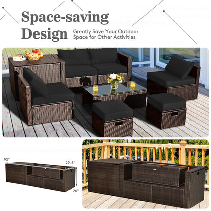 8-Piece Rattan Outdoor Patio Dining Set, Black