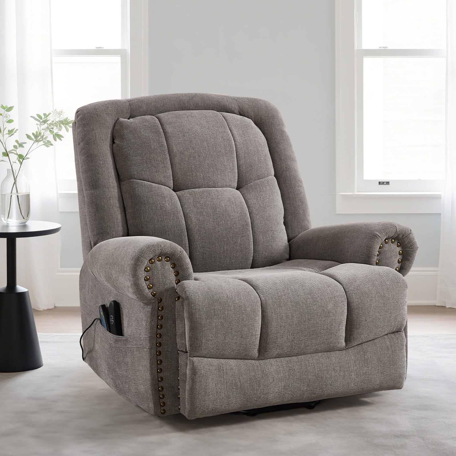 Electric Power Lift Massage Recliner for Elderly Theater Seating Fabric Reclining Chair for Bedroom Living Room Gray