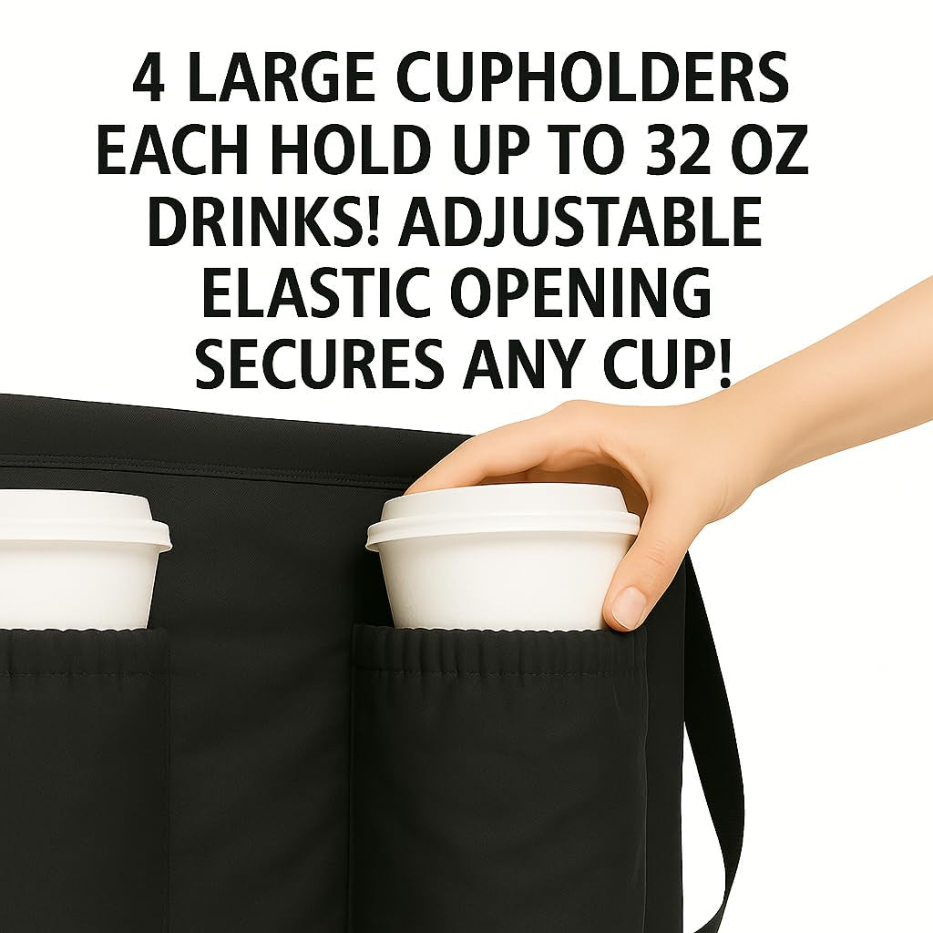 Catering Bag for Doordash 22X14X13 Hot Boxes Insulated Food Delivery Bag with Cup Holders/Drink Carriers Premium XXL, Great for Beverages, Grocery, Pizza, Commercial Quality Hot and Cold