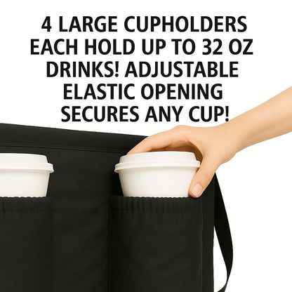 Catering Bag for Doordash 22X14X13 Hot Boxes Insulated Food Delivery Bag with Cup Holders/Drink Carriers Premium XXL, Great for Beverages, Grocery, Pizza, Commercial Quality Hot and Cold